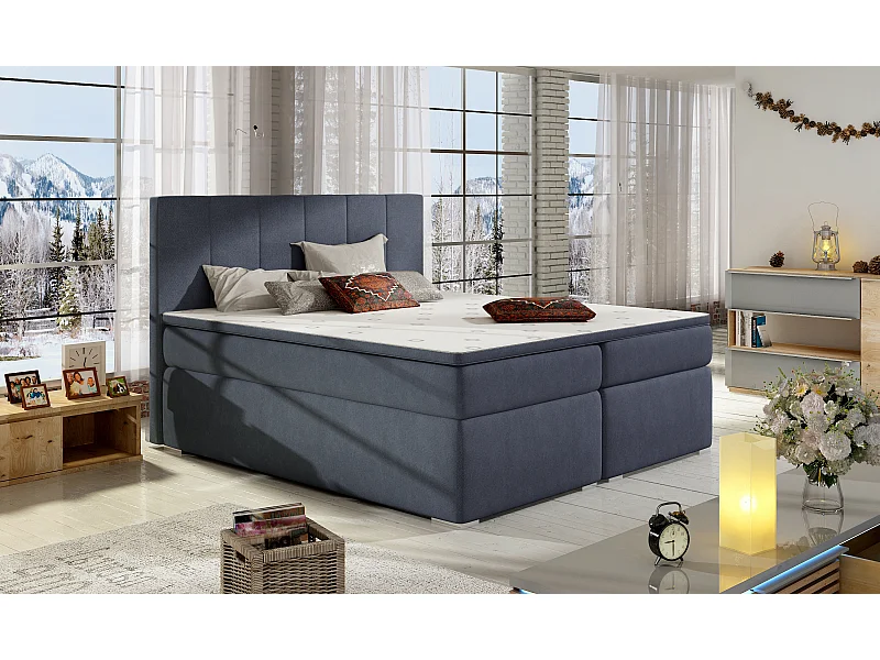 Box Spring Lit Sabine L (180x200)/Tissu-Bleu