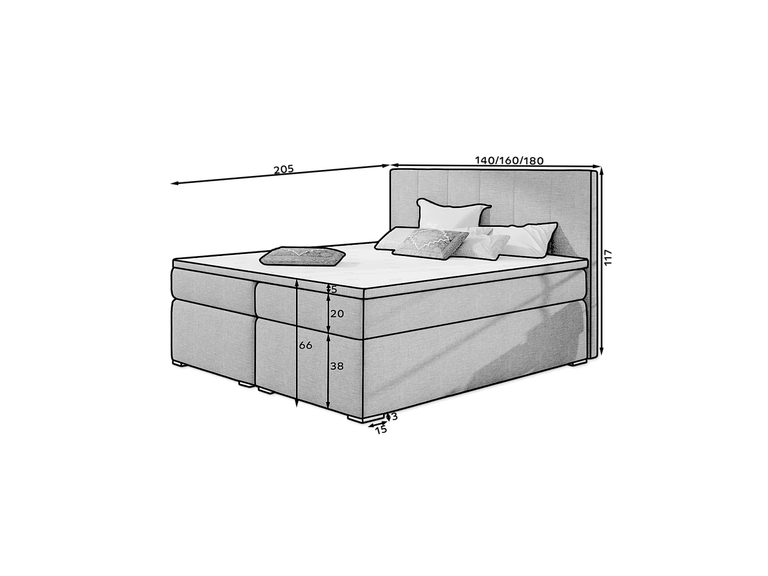 Box Spring Lit Sabine L (180x200)/Tissu-Bleu