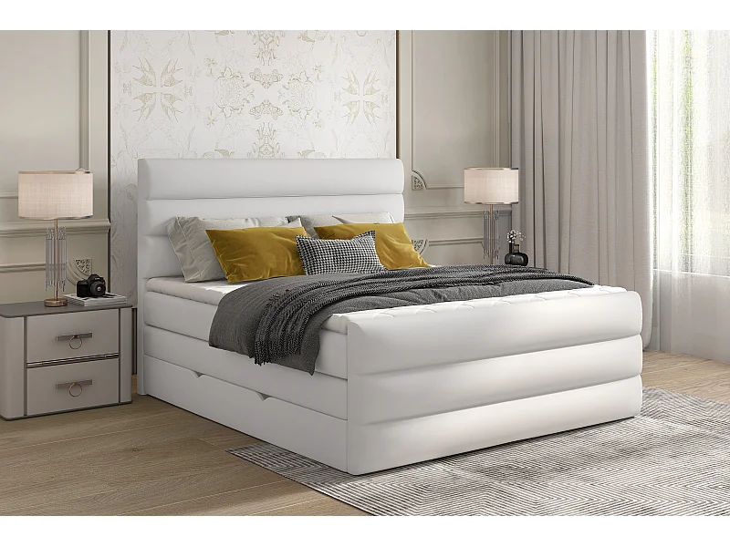Box Spring Letto Nizze M (160x200)/Tessuto-Bianco