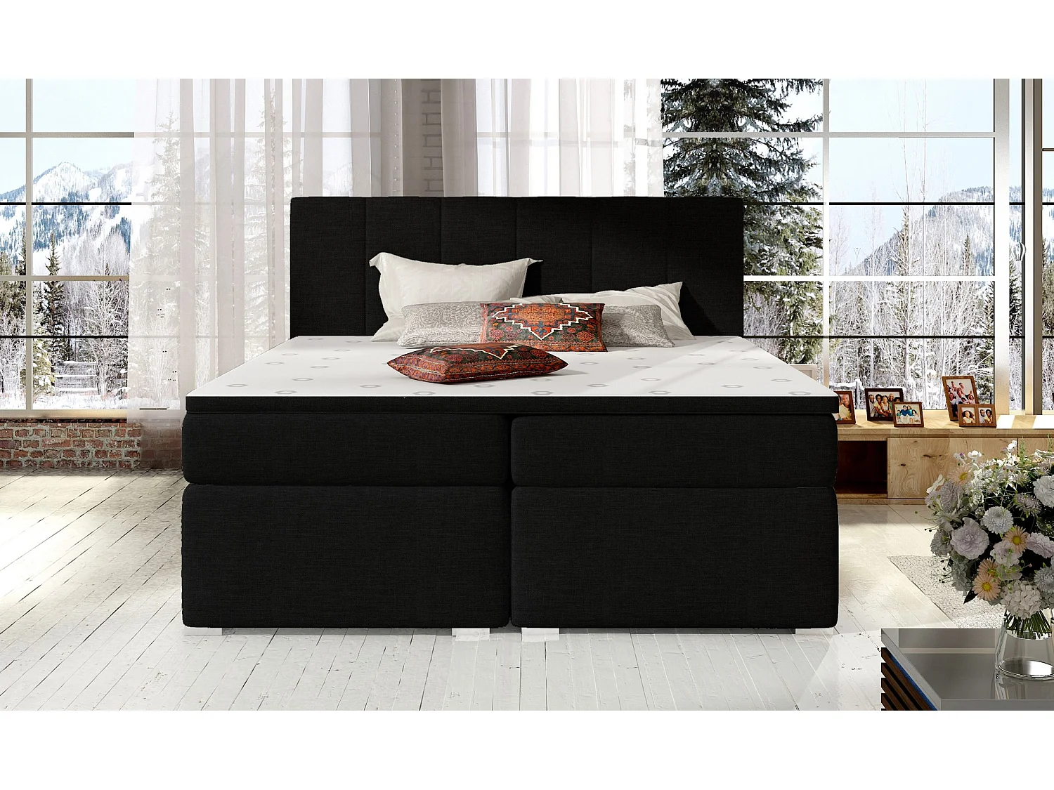 Box Spring Letto Sabine S (140x200)/Tessuto-Nero