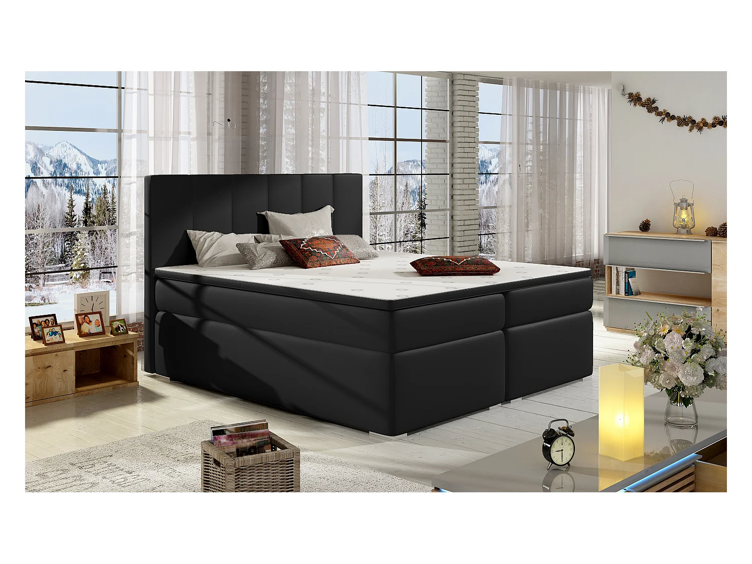 Boxspringbett Sabine S (140x200)/Stoff-Schwarz
