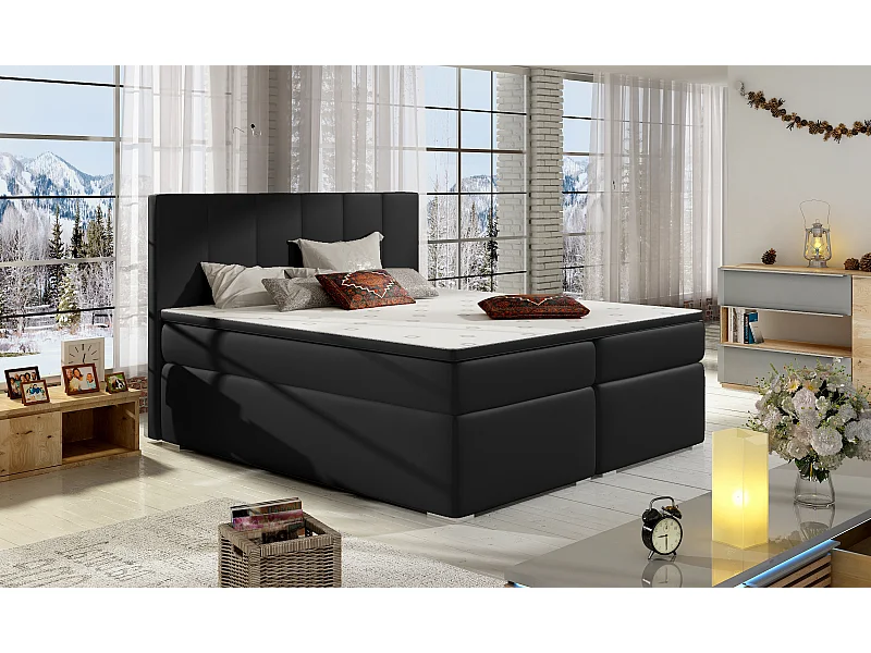 Boxspringbett Sabine S (140x200)/Stoff-Schwarz