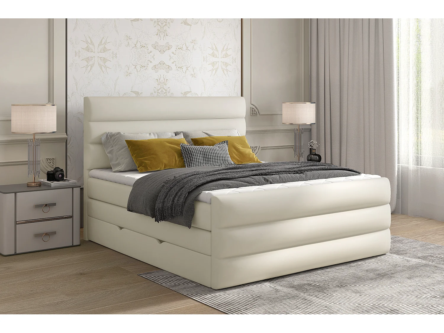 Box Spring Letto Nizze S (140x200)/Tessuto-Beige