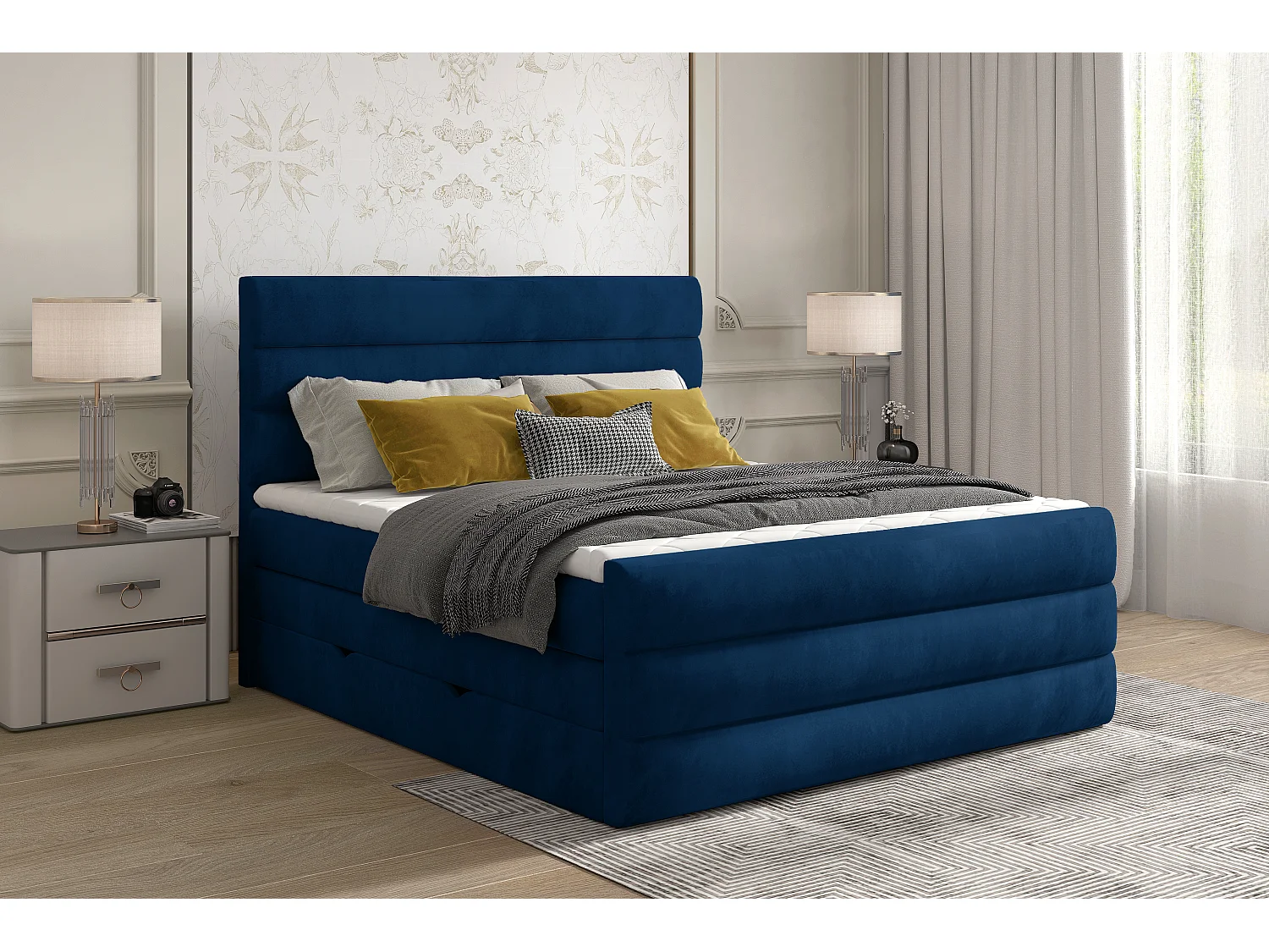 Boxspringbett Nizze M (160x200)/Stoff-Blau