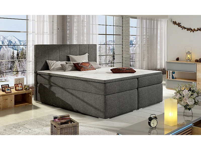 Boxspringbett Sabine S (140x200)/Stoff-Grau