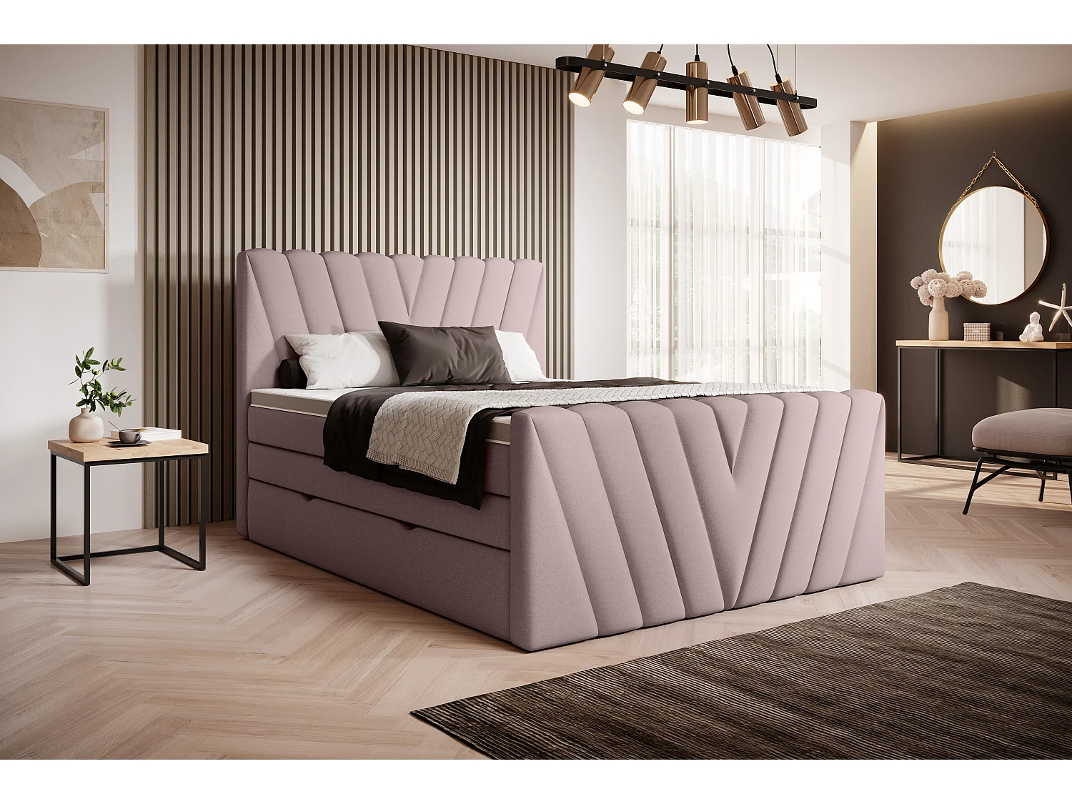 Box Spring Letto Twister M (160x200)/Tessuto-Rosa