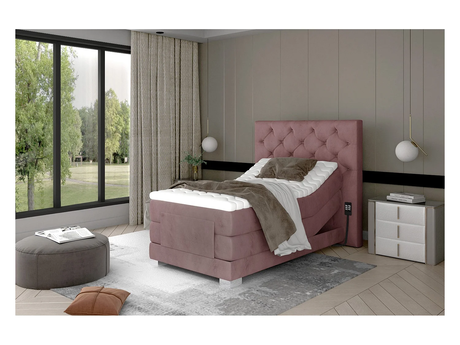Box Spring Letto Chestic ESS (90x200)/Tessuto-Rosa