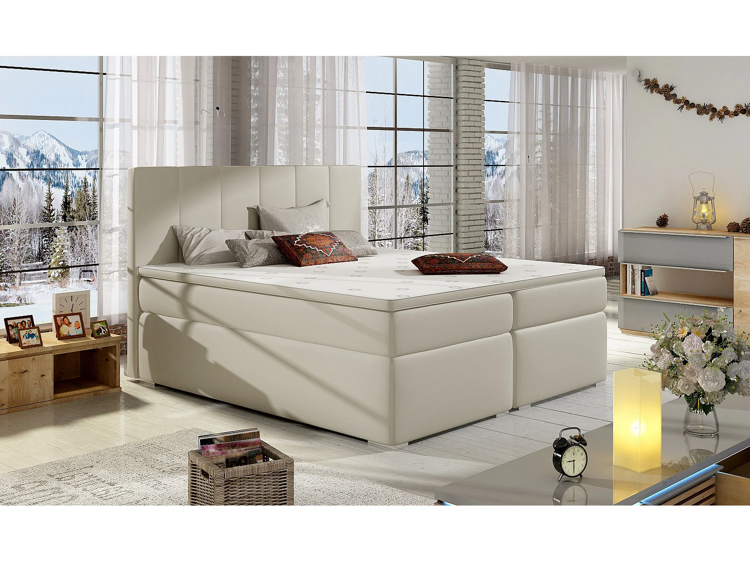 Box Spring Letto Sabine L (180x200)/Tessuto-Beige