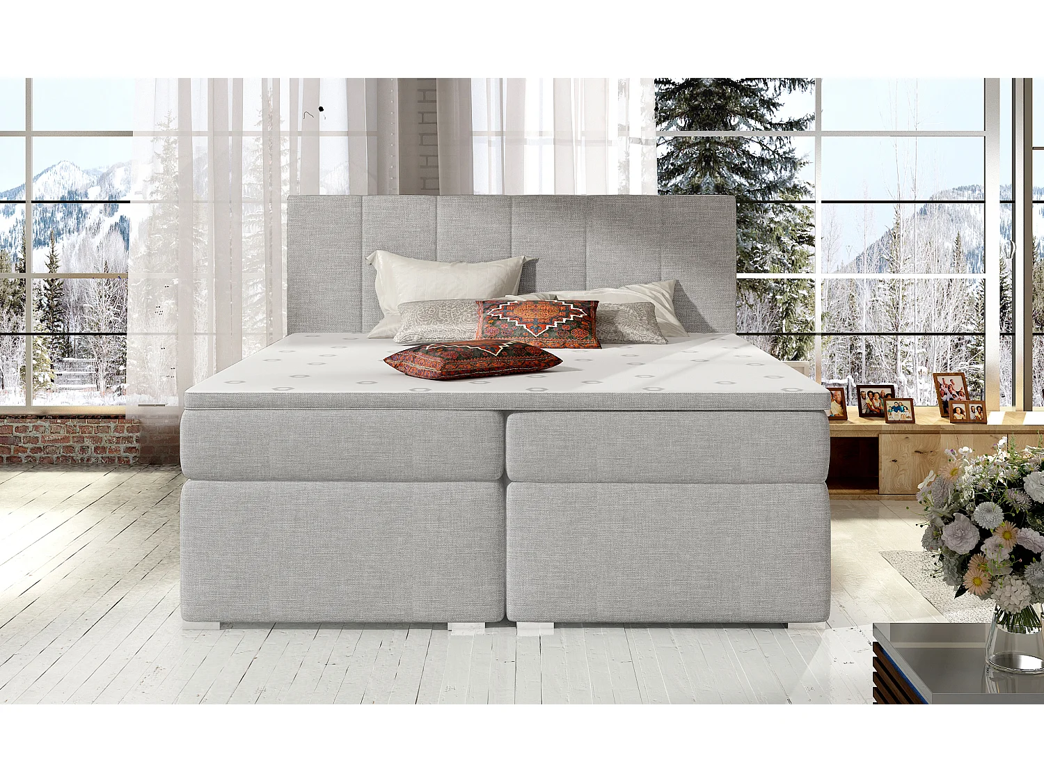 Box Spring Letto Sabine L (180x200)/Tessuto-Grigio