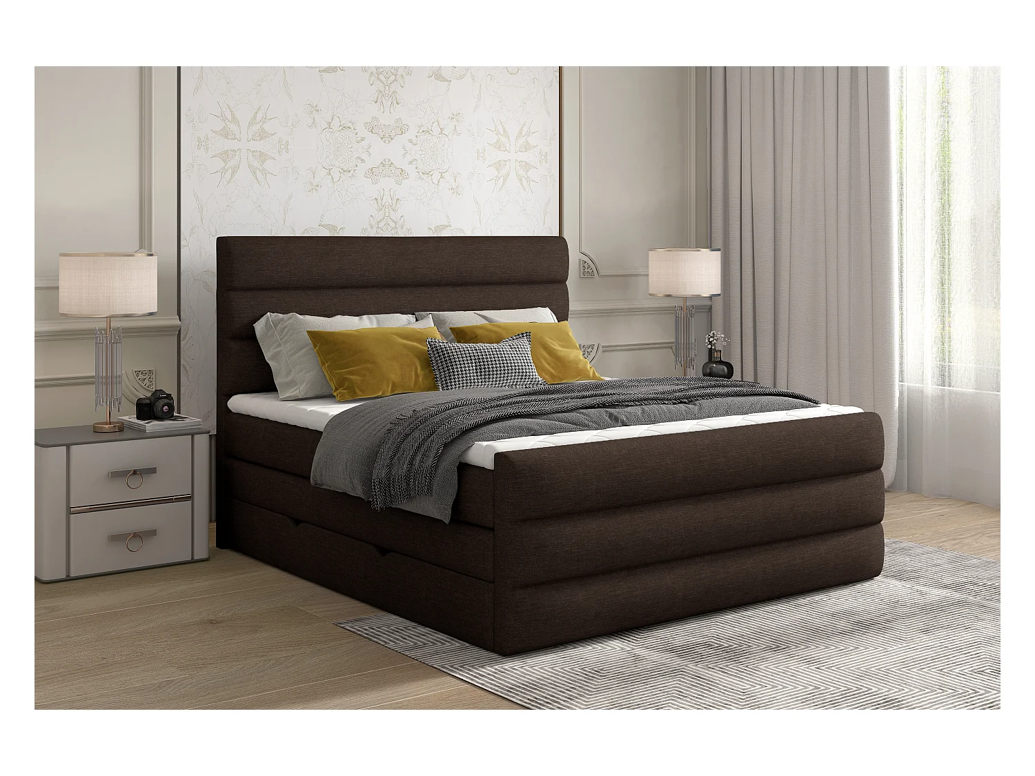 Boxspringbett Nizze S (140x200)/Stoff-Braun