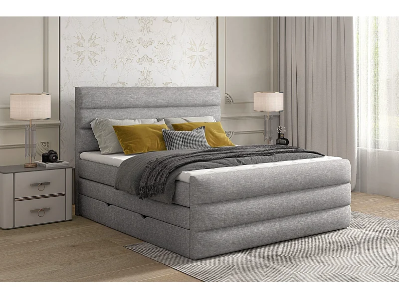Box Spring Lit Nizze S (140x200)/Tissu-Gris