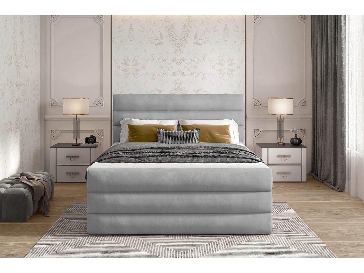 Box Spring Letto Nizze S (140x200)/Tessuto-Grigio