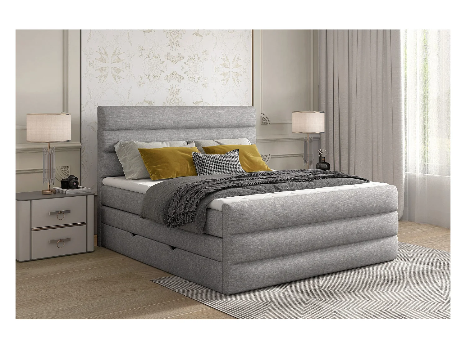 Box Spring Lit Nizze S (140x200)/Tissu-Gris