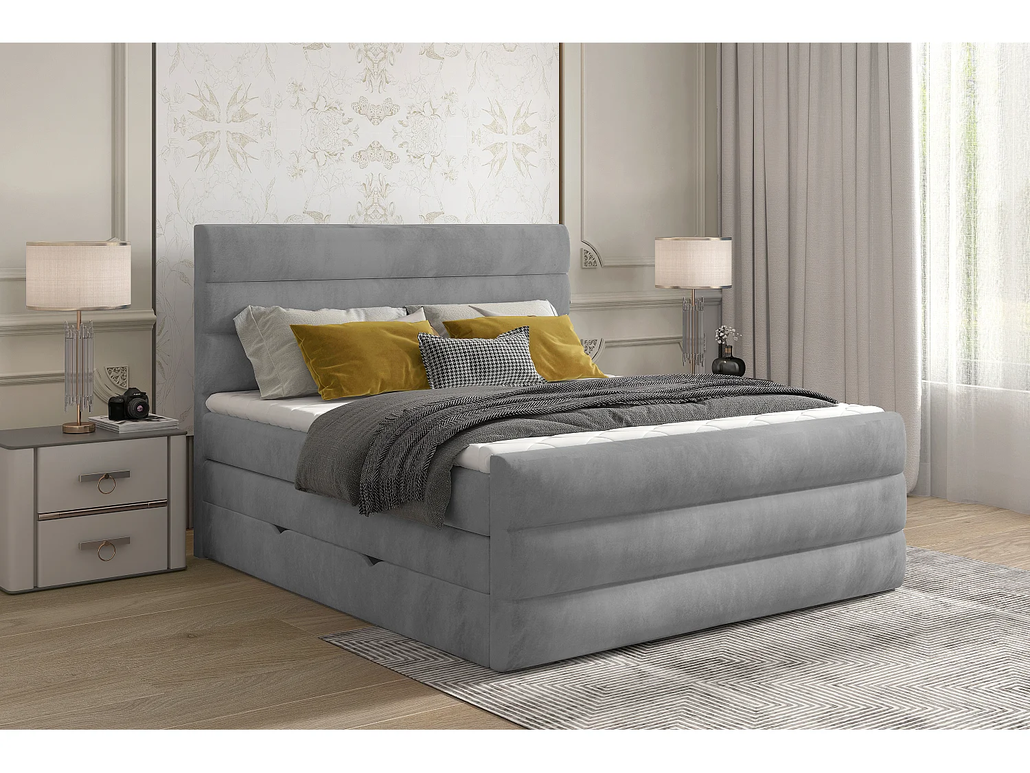 Box Spring Lit Nizze L (180x200)/Tissu-Gris