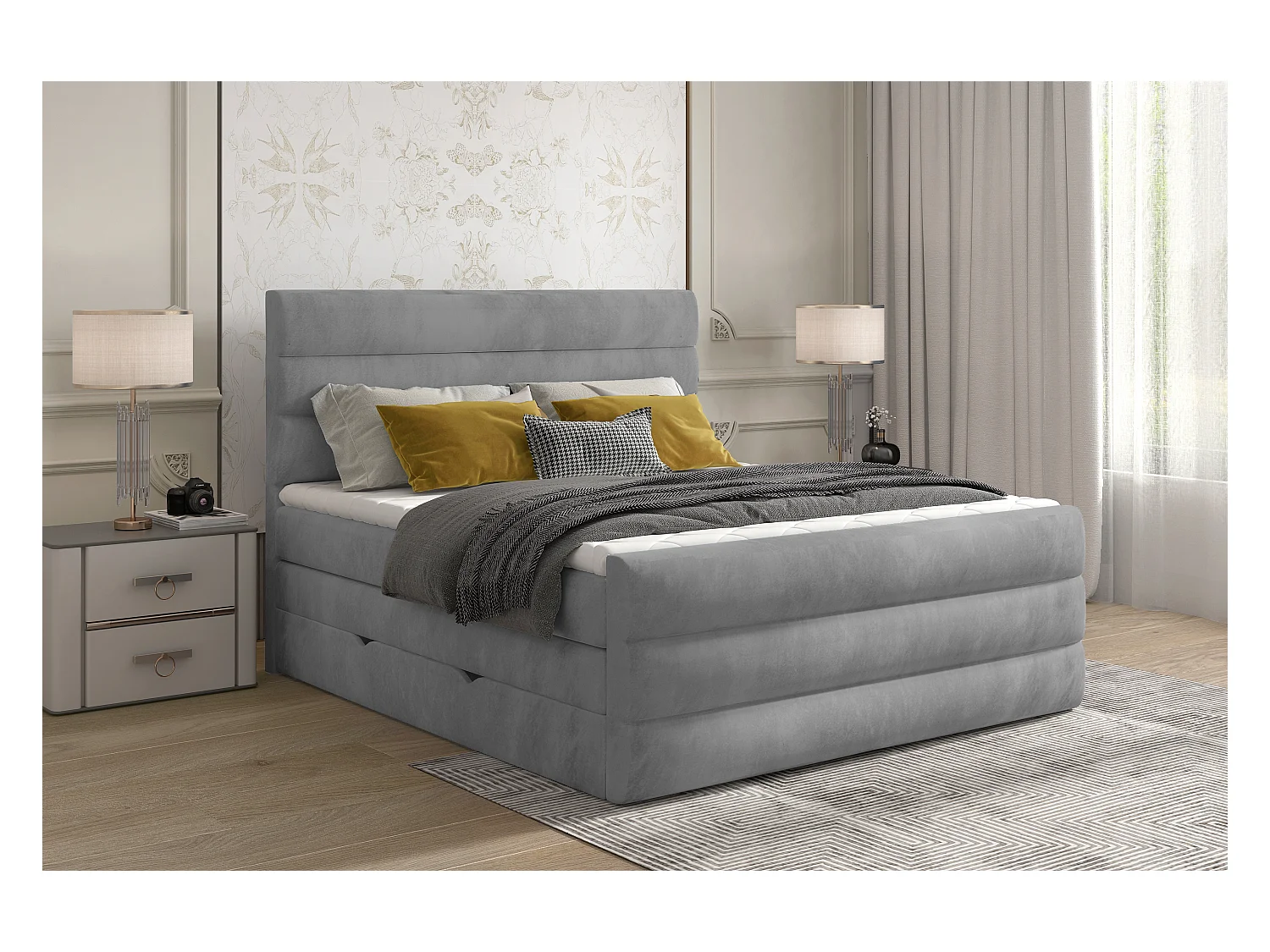 Boxspringbett Nizze L (180x200)/Stoff-Grau