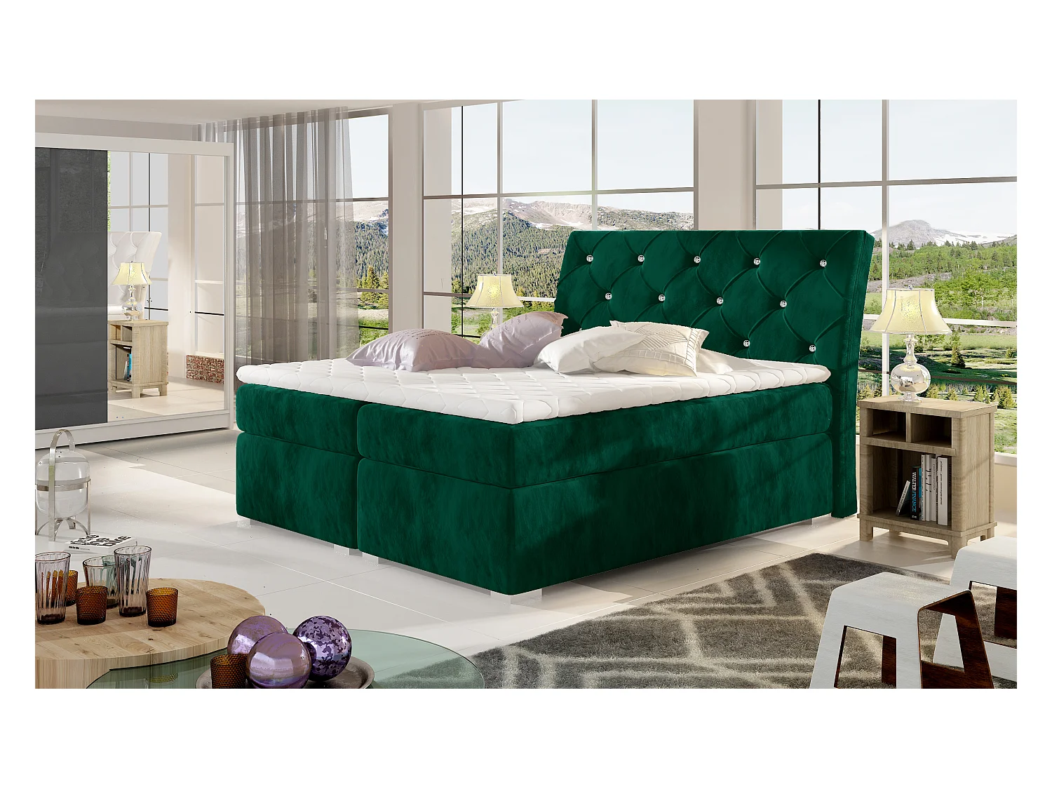 Box Spring Lit Frederic M (160x200)/Tissu-Vert