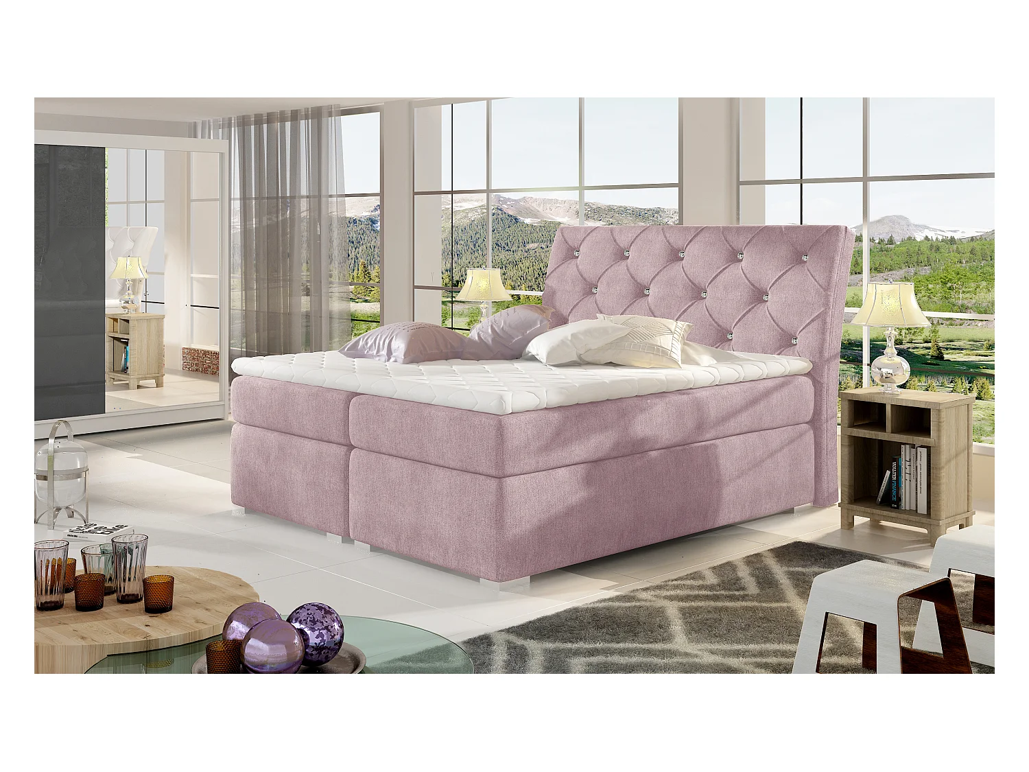 Box Spring Lit Frederic M (160x200)/Tissu-Rose