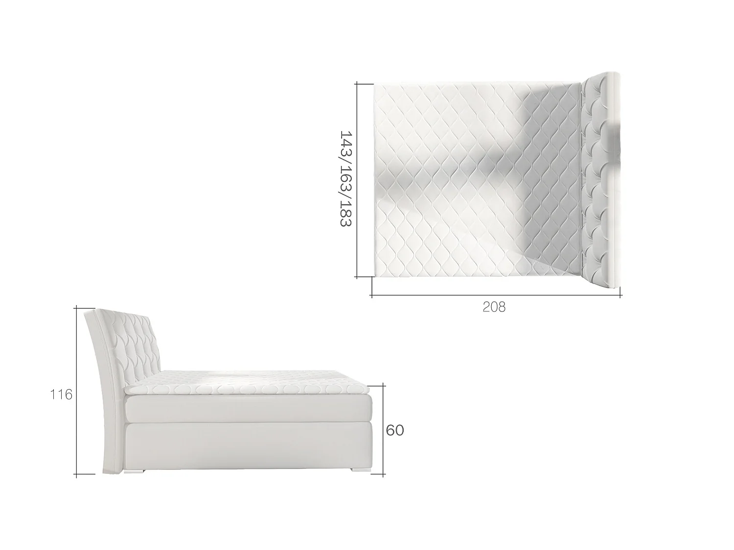 Box Spring Letto Frederic M (160x200)/Tessuto-Grigio