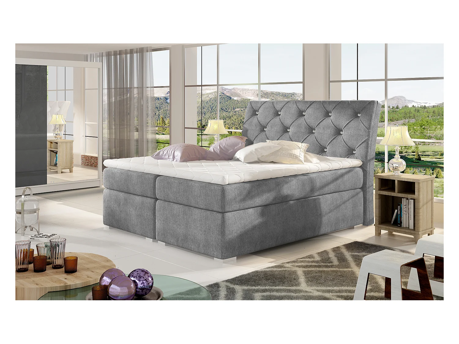 Boxspringbett Frederic M (160x200)/Stoff-Grau