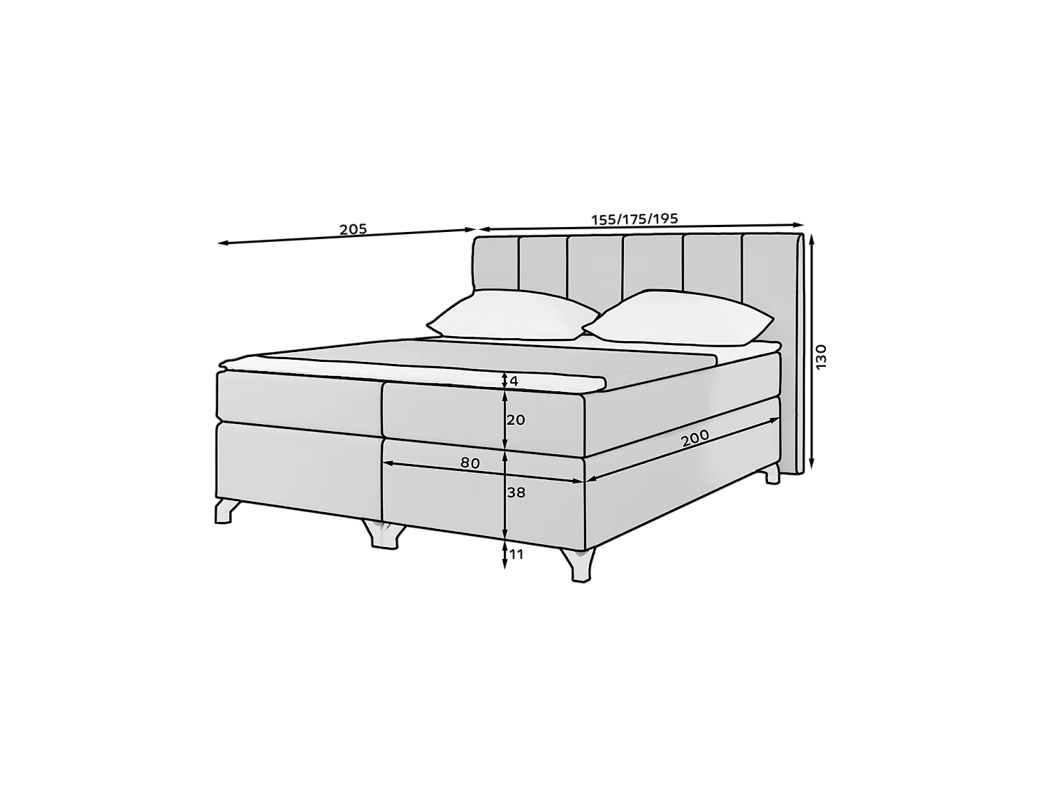 Box Spring Lit Lighton M (160x200)/Tissu-Marron