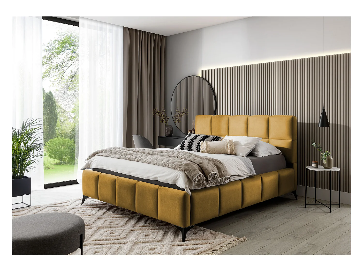 Letto Venus S (140x200)/Tessuto-Giallo