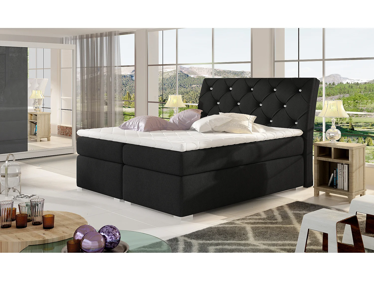 Box Spring Lit Frederic L (180x200)/Tissu-Noir