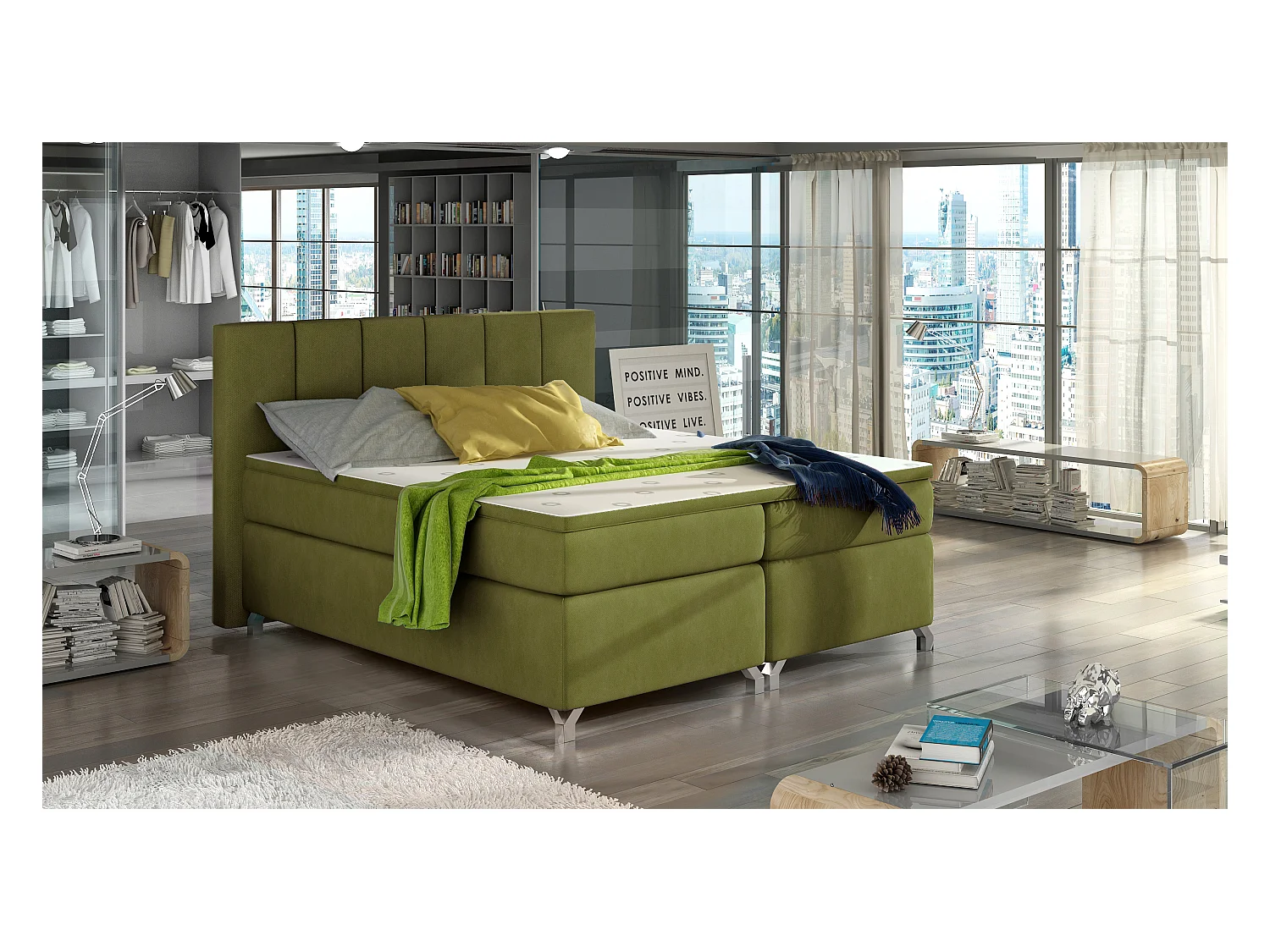 Boxspringbett Lighton S (140x200)/Stoff-Grün