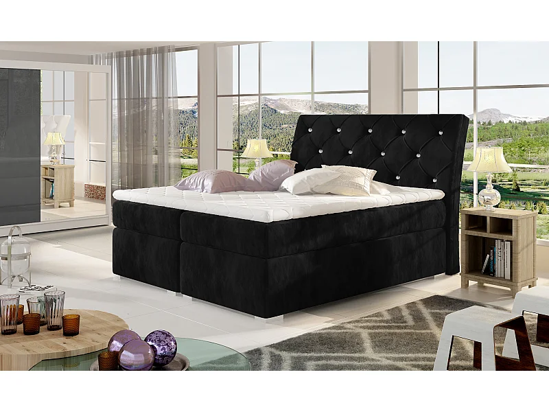 Boxspringbett Frederic S (140x200)/Stoff-Schwarz