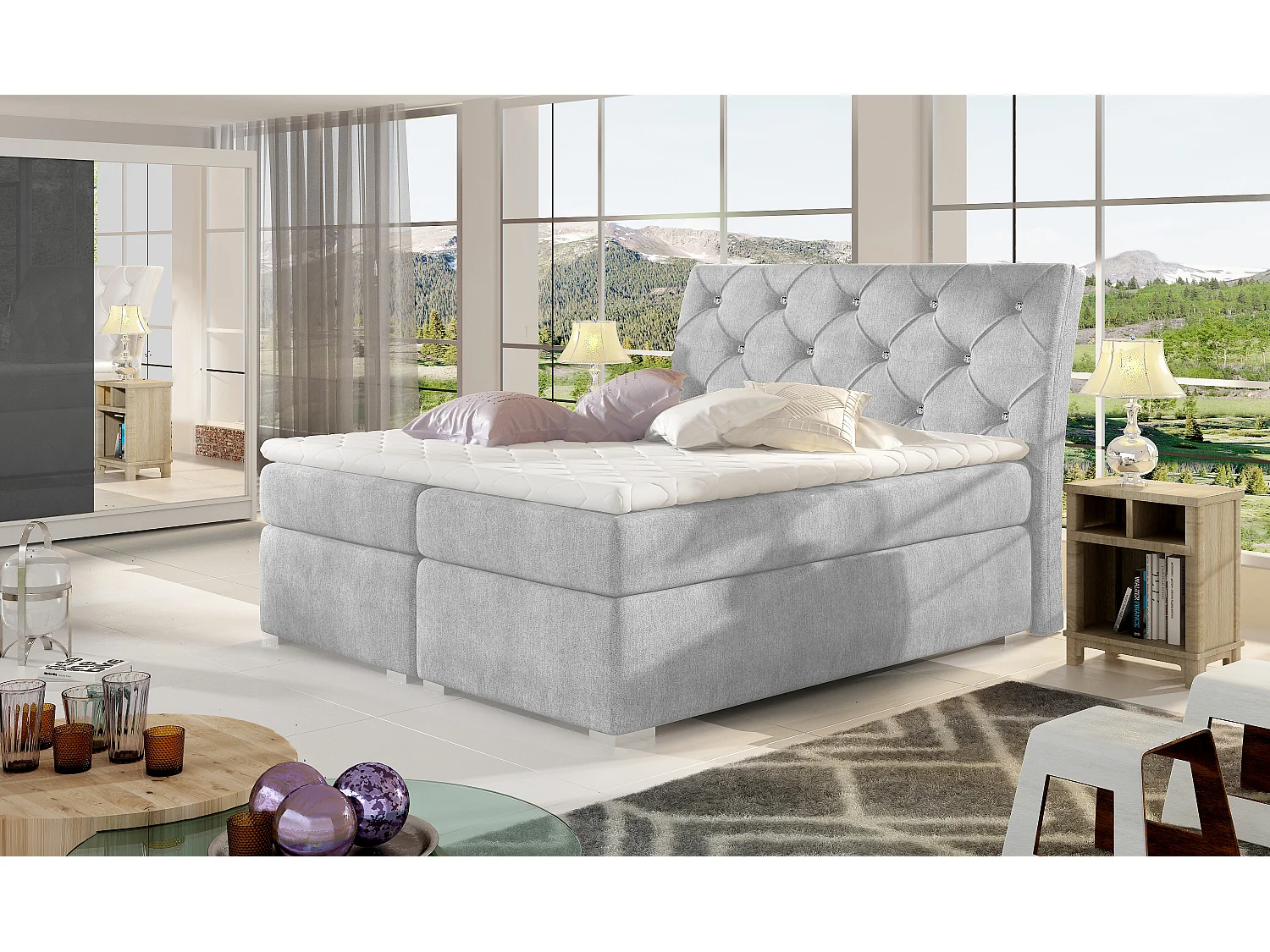 Box Spring Lit Frederic S (140x200)/Tissu-Gris