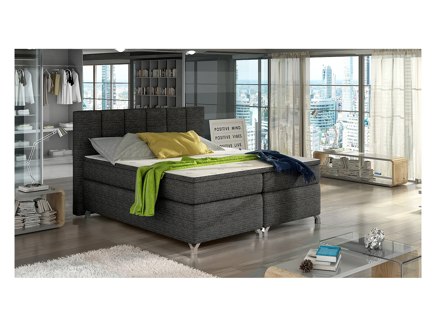Boxspringbett Lighton S (140x200)/Stoff-Grau