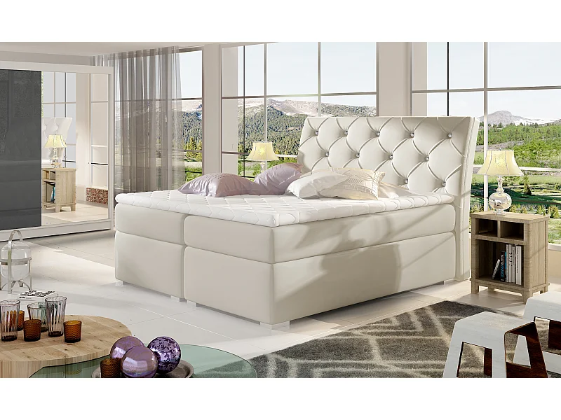 Box Spring Letto Frederic S (140x200)/Tessuto-Beige