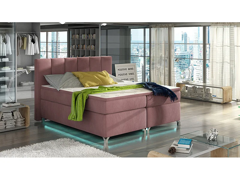 Boxspringbett Lighton M (160x200)/Stoff-Rose