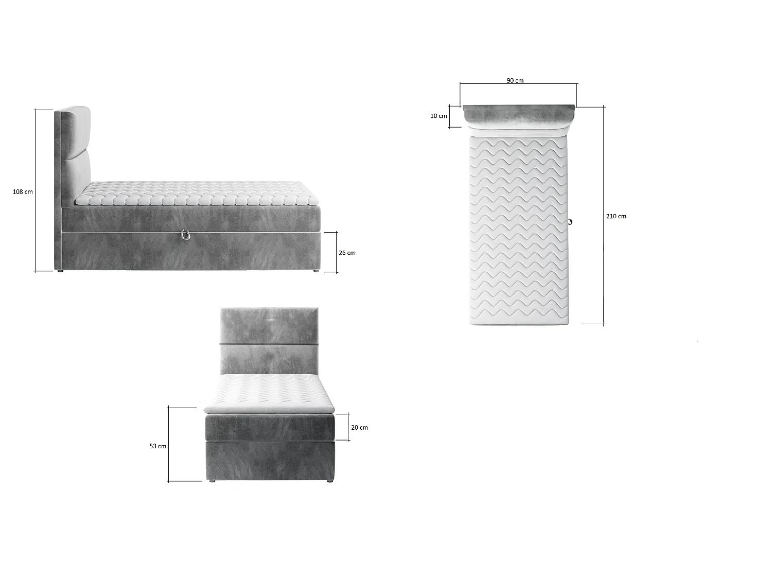 Box Spring Letto Revo (90x200)/Tessuto-Grigio