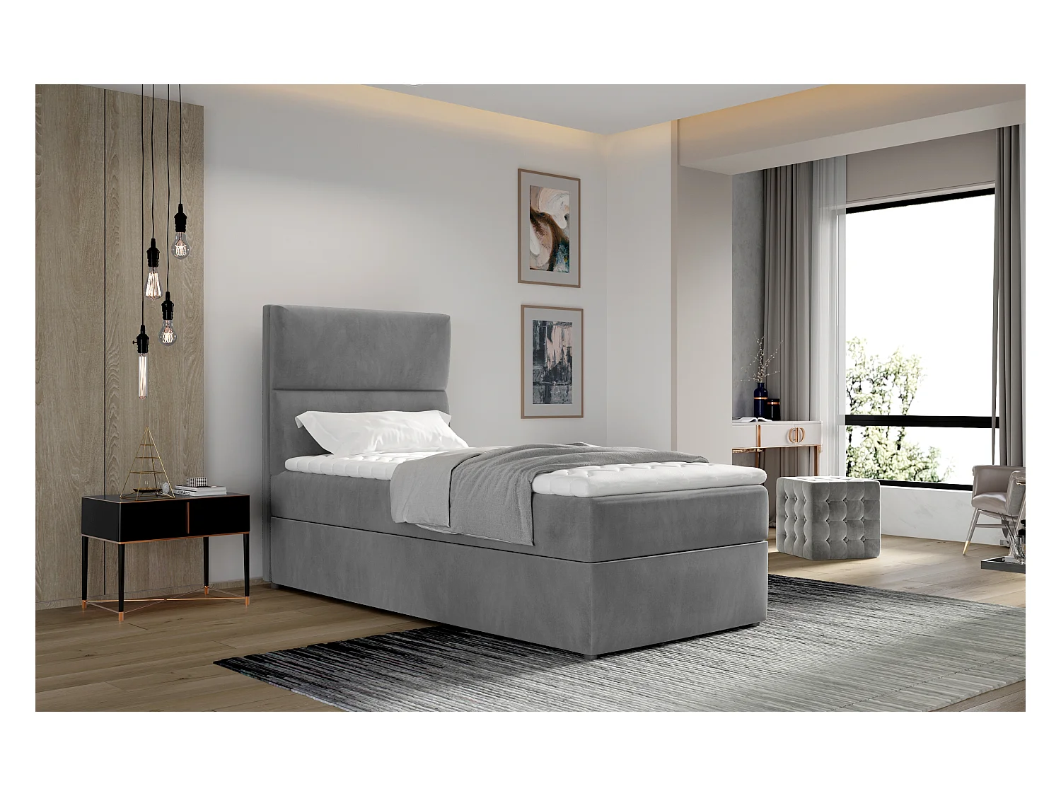 Box Spring Lit Revo (90x200)/Tissu-Gris