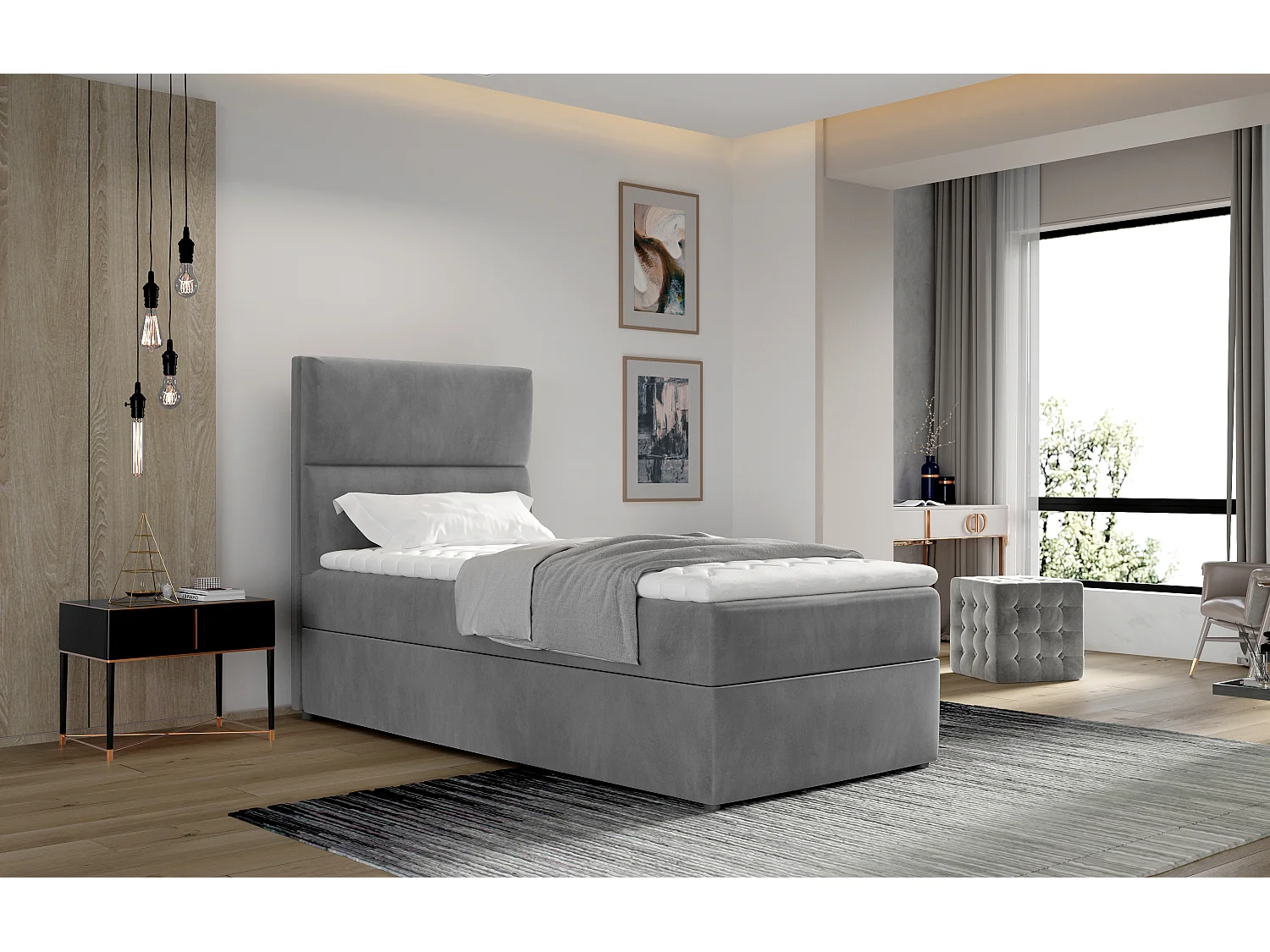 Boxspringbett Revo (90x200)/Stoff-Grau