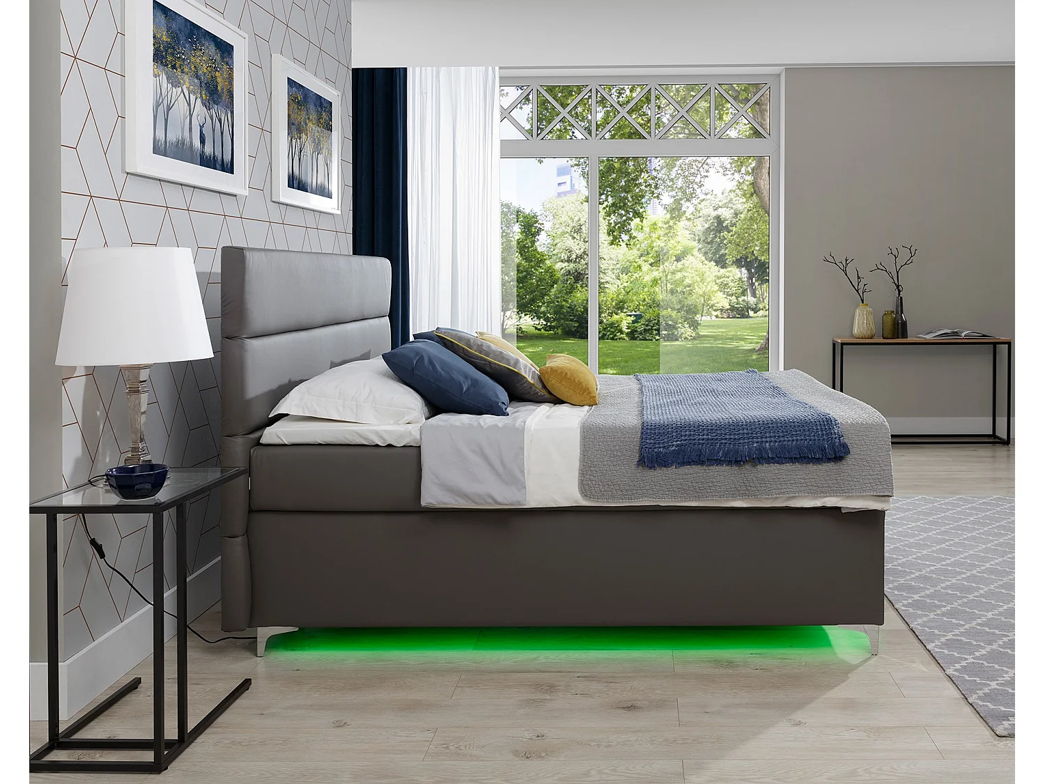 Box Spring Lit Grosso L (180x200)/Tissu-Gris