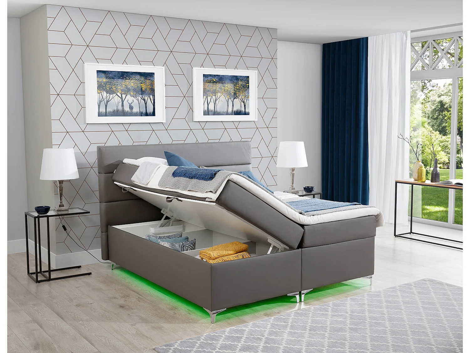 Box Spring Lit Grosso L (180x200)/Tissu-Gris