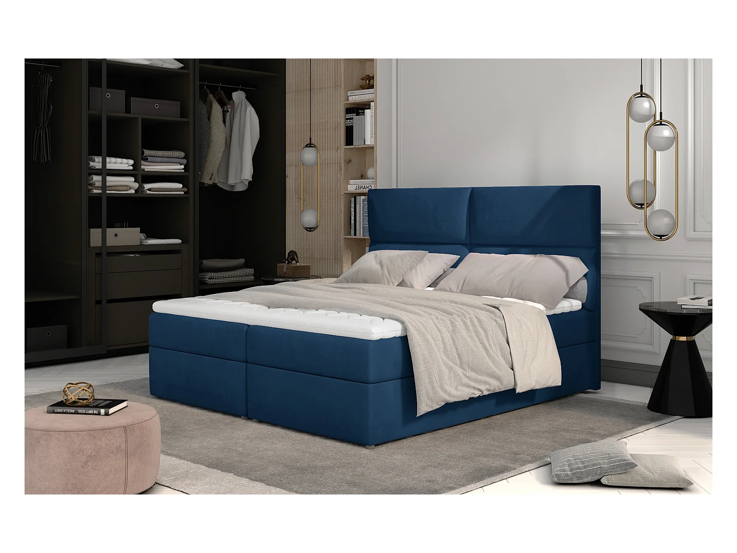 Boxspringbett Clivia L (180x200)/Stoff-Blau