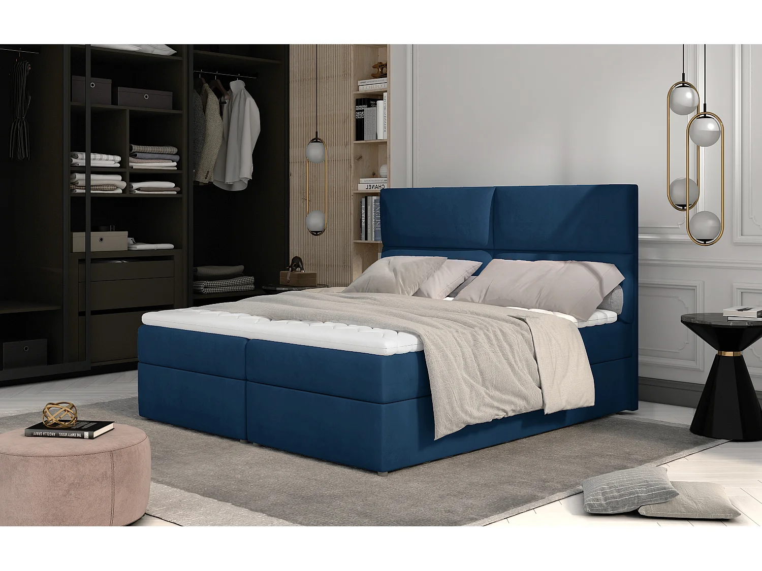 Boxspringbett Clivia L (180x200)/Stoff-Blau