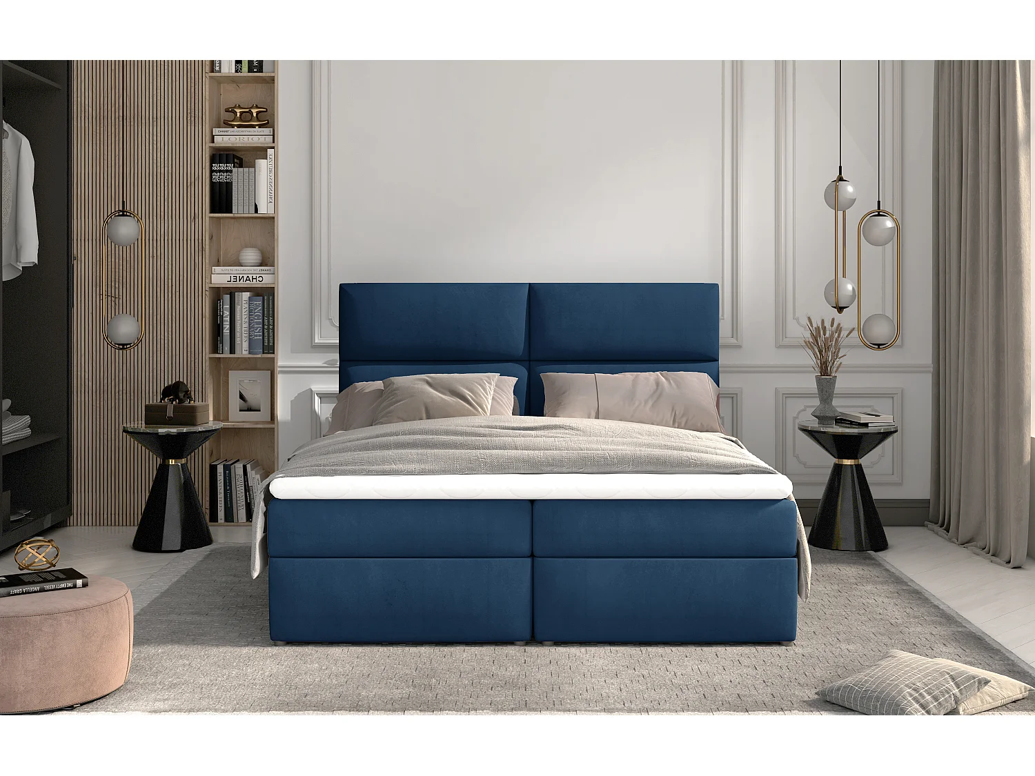 Boxspringbett Clivia L (180x200)/Stoff-Blau