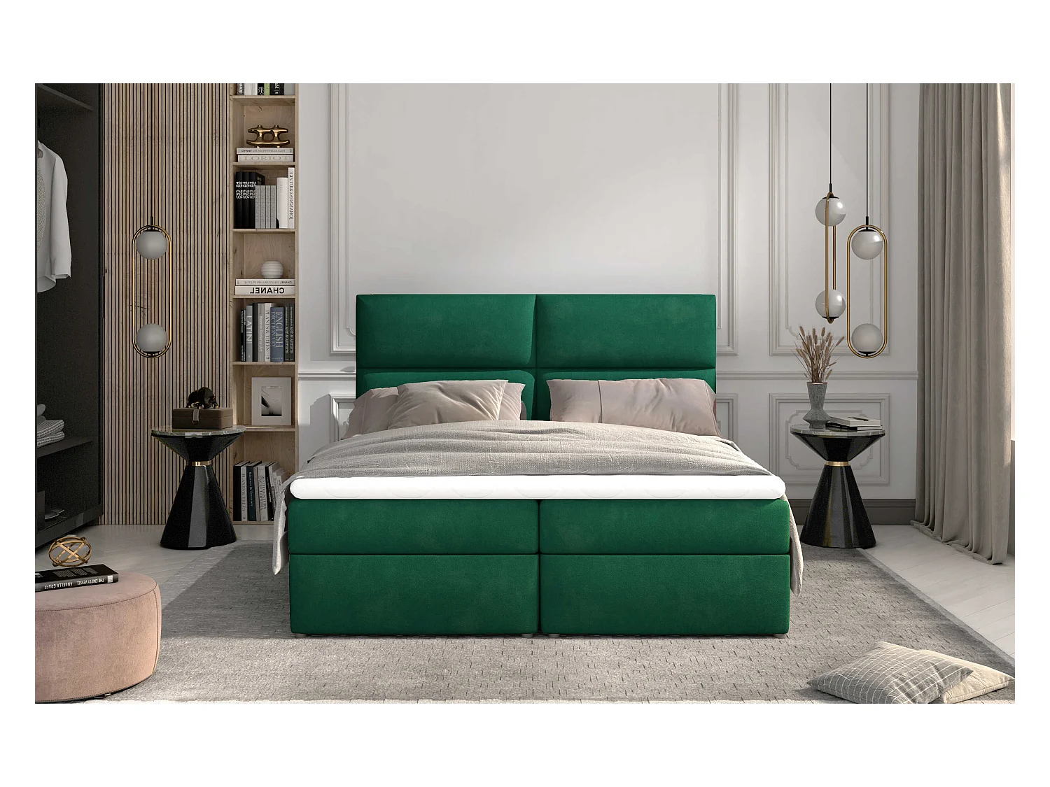 Box Spring Letto Clivia M (160x200)/Tessuto-Verde