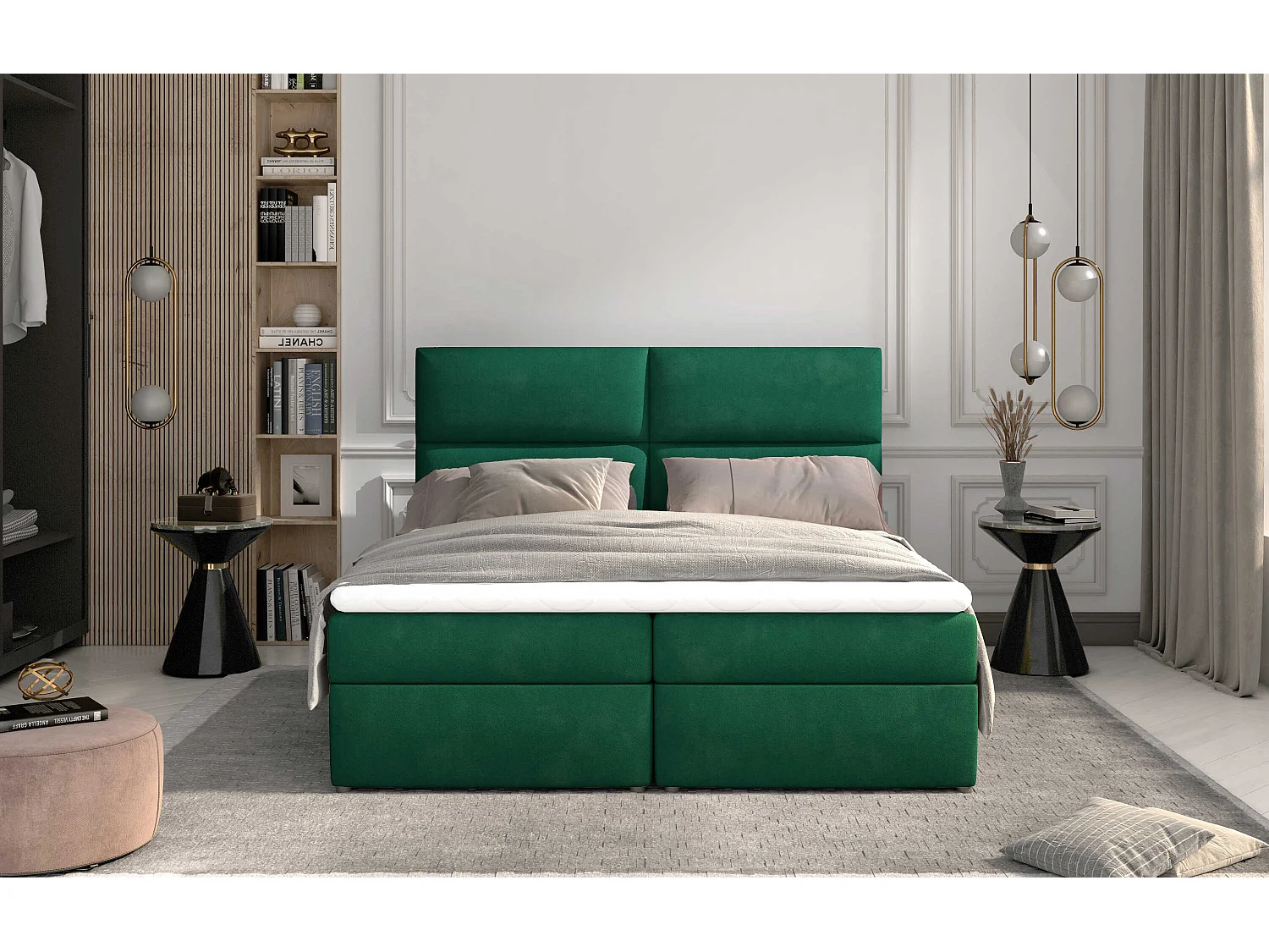 Cama box spring Clivia M (160x200)/Tecido-Verde