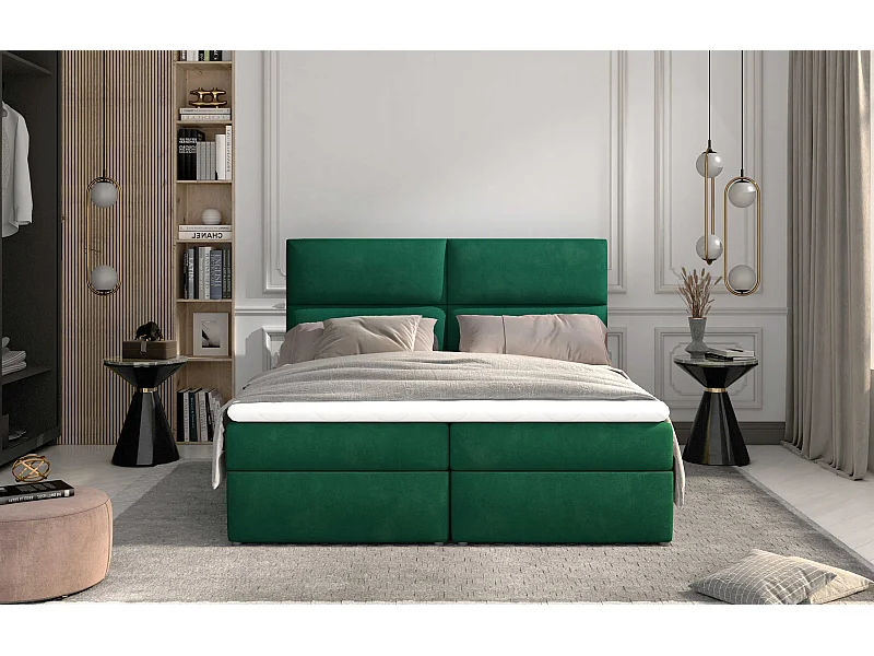 Box Spring Letto Clivia M (160x200)/Tessuto-Verde