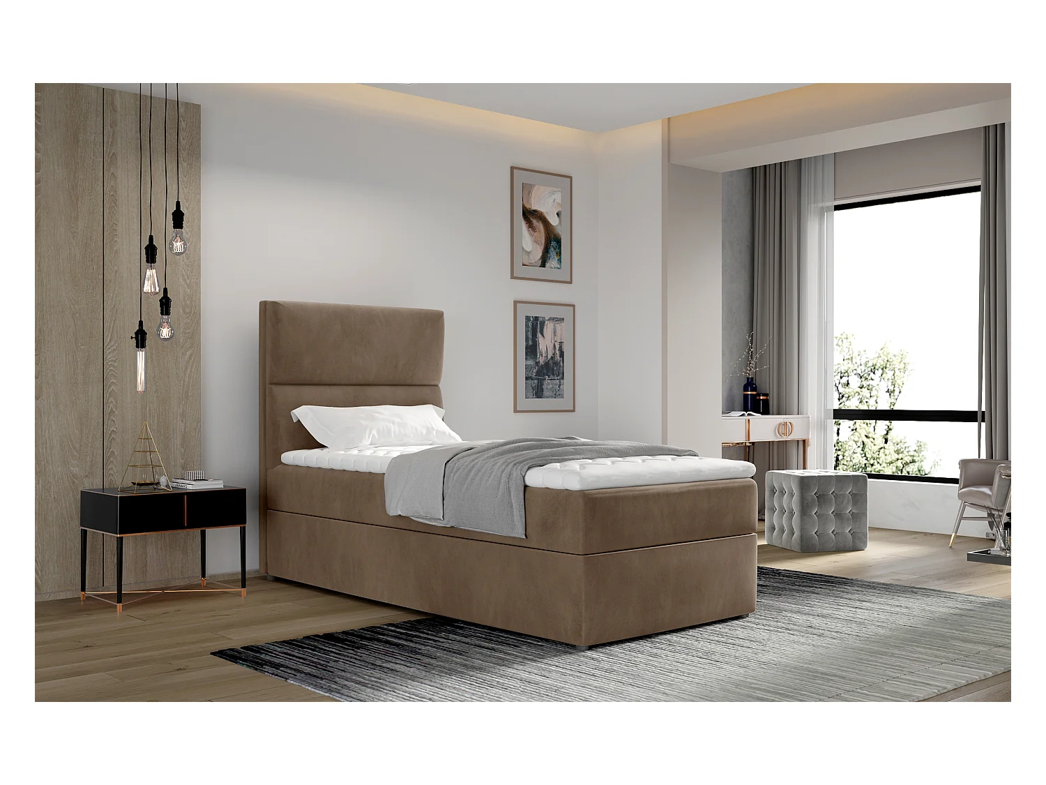 Boxspringbett Revo (90x200)/Stoff-Braun