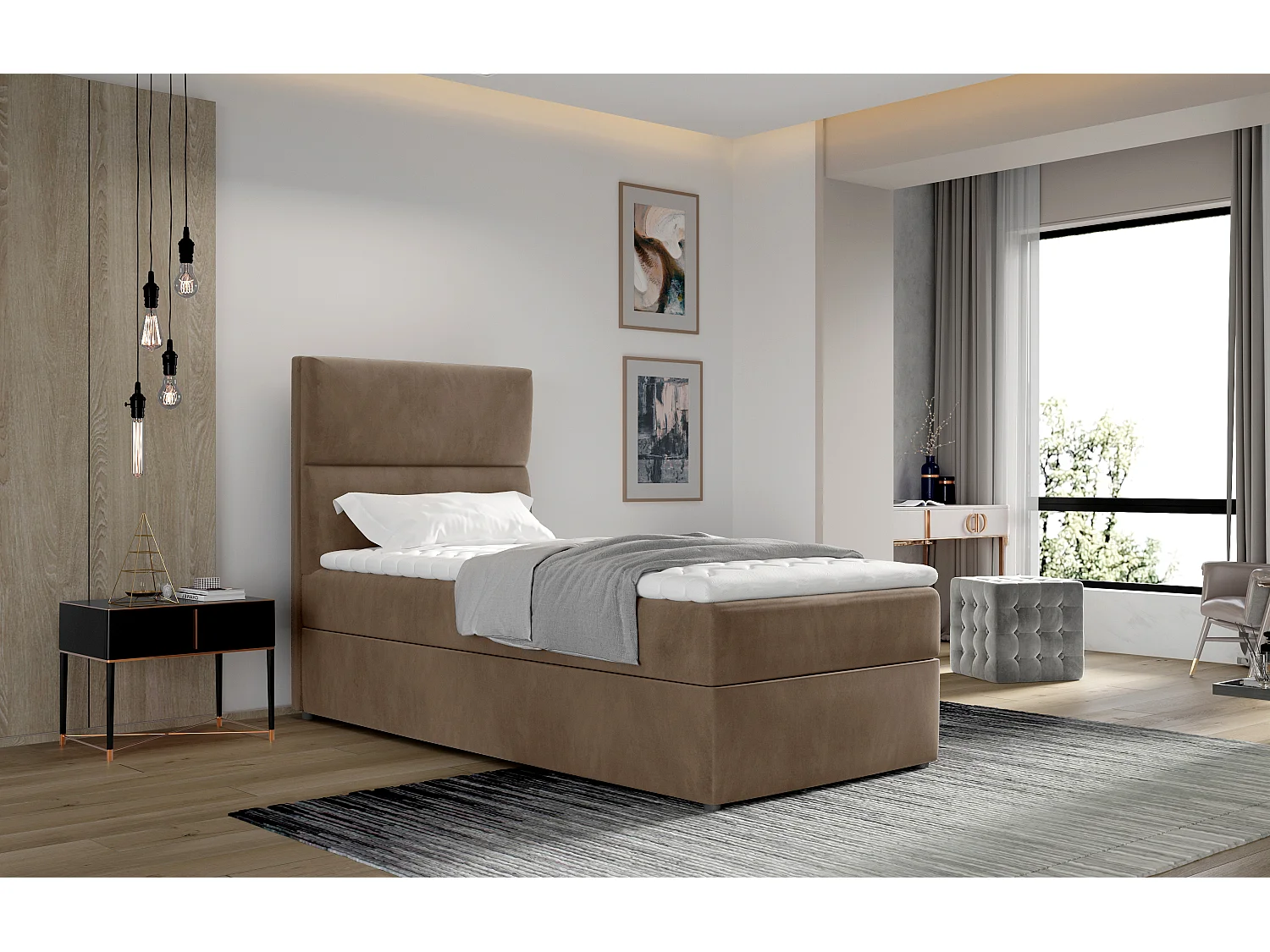 Boxspringbett Revo (90x200)/Stoff-Braun