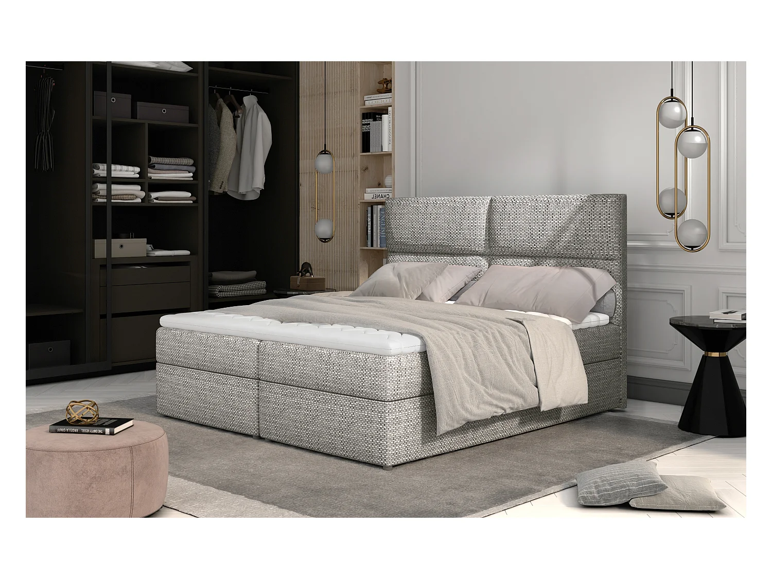 Boxspringbett Clivia M (160x200)/Stoff-Grau