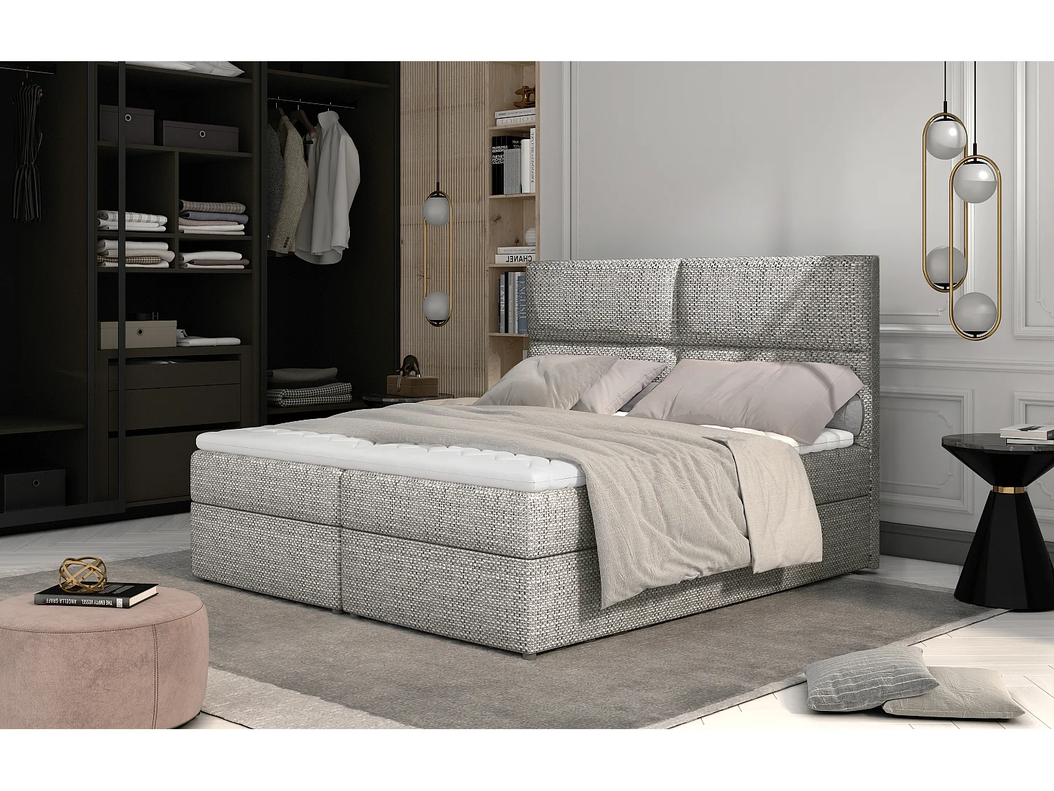 Box Spring Letto Clivia M (160x200)/Tessuto-Grigio