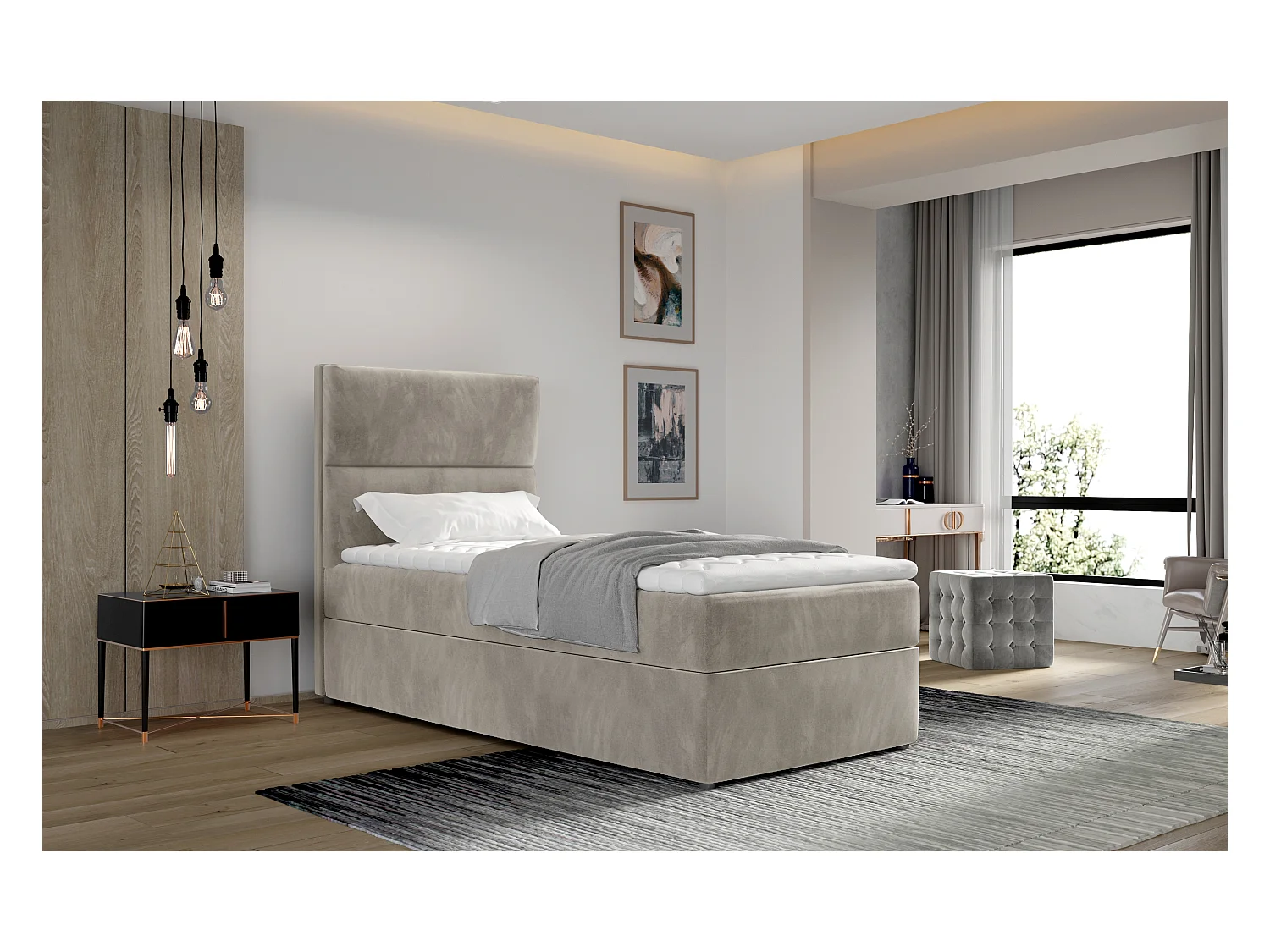 Boxspringbett Revo (90x200)/Stoff-Beige