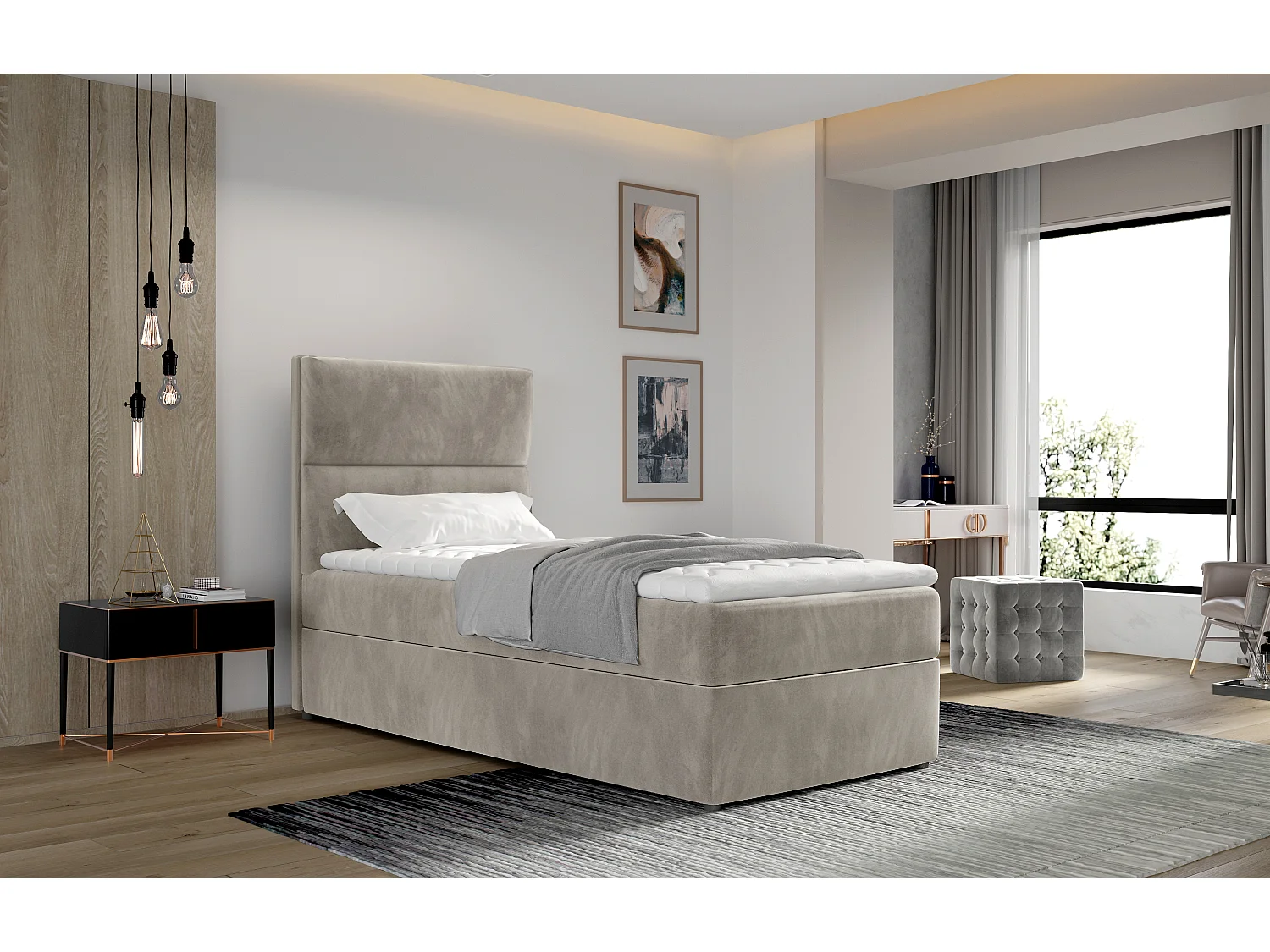 Box Spring Lit Revo (90x200)/Tissu-Beige