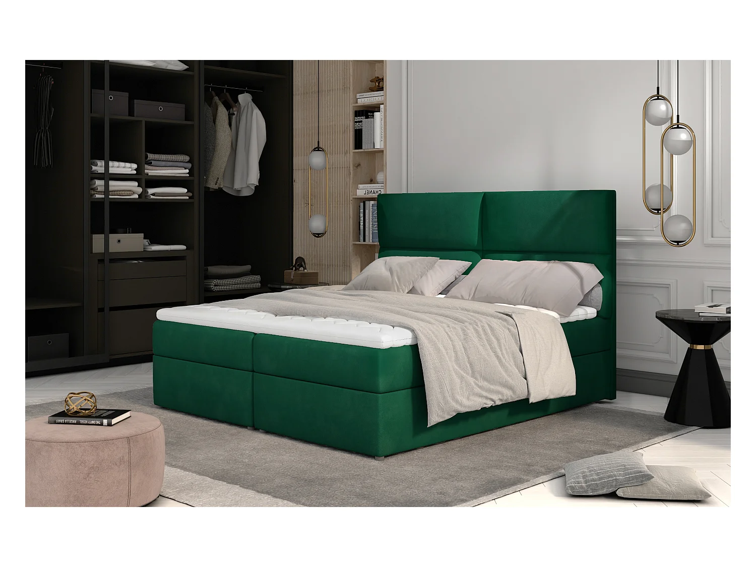 Boxspringbett Clivia L (180x200)-Stoffbezug-Grün